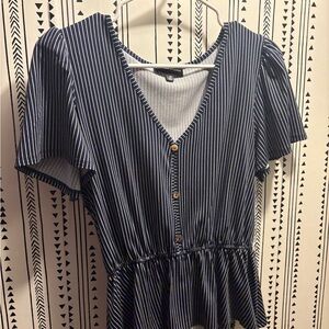 Forever 21 Navy and White Striped Button-Down Blouse